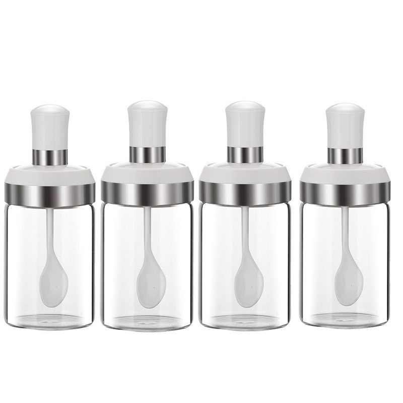Premium Japanese Glass Seasoning Jars - Moisture-Proof Salt Shaker Set with White Spoon