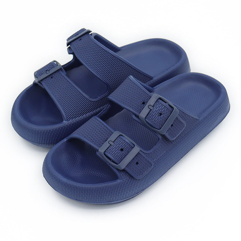 A pair of platform slippers in blue