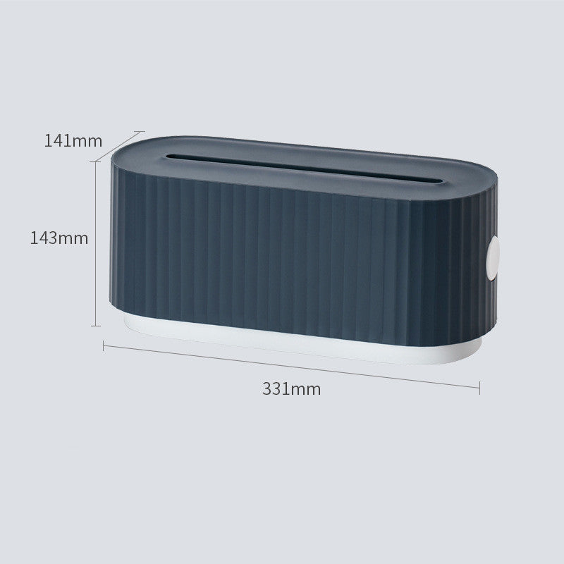 This image presents the Cloud Power Storage Box in a classic navy blue, emphasizing the 141mm height that contributes to its large-capacity as a cord storage organizer, perfect for keeping cables neatly tucked away.