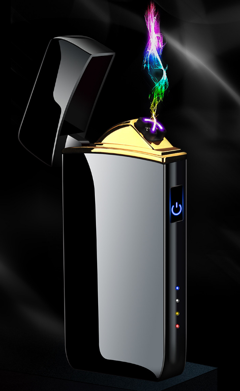 The lighter igniting a flame, showcasing its efficient plasma pulse technology and durable design.
