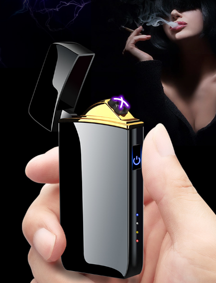 Windproof Electric Dual Lighter USB Rechargeable LED Flameless Plasma Pulse Lighter with LED Power Display