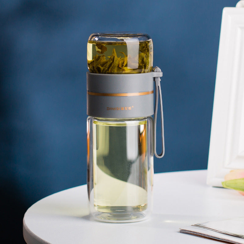 Leakproof Double-Wall Glass Tea Infuser Water Bottle - 400-450ML