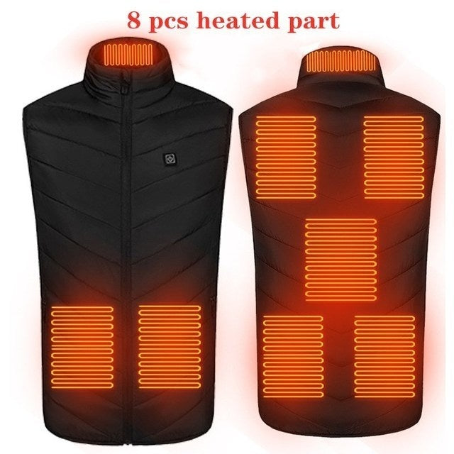 Black Heated Vest with 8 Heating Zones