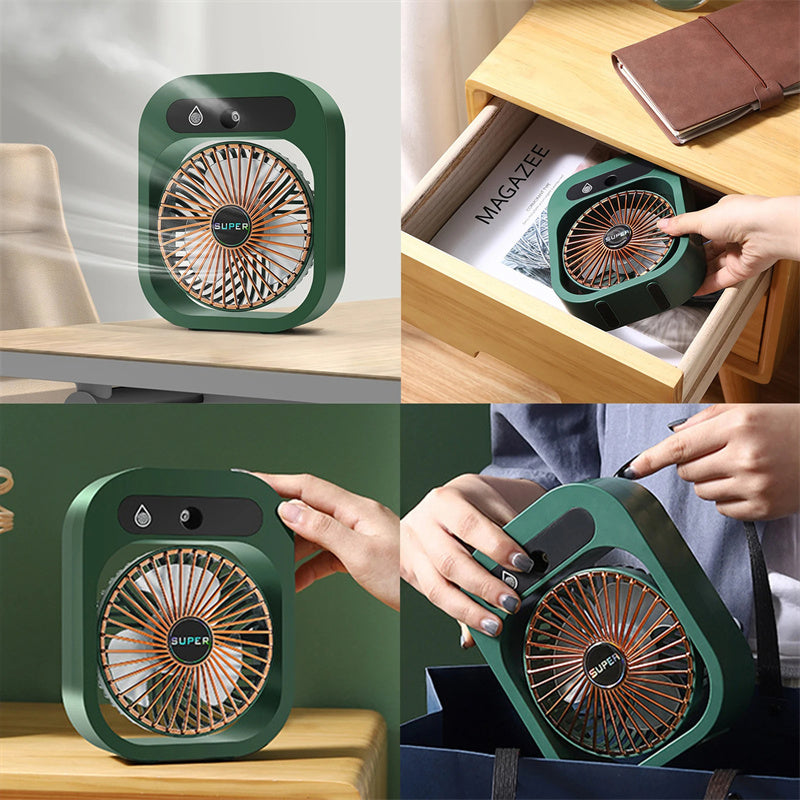 Desktop Air Conditioner: Showcasing the USB Misting Fan & Humidifier 2-in-1 as a desktop air conditioner, this misting fan is perfect for personal cooling and adding moisture to your workspace.