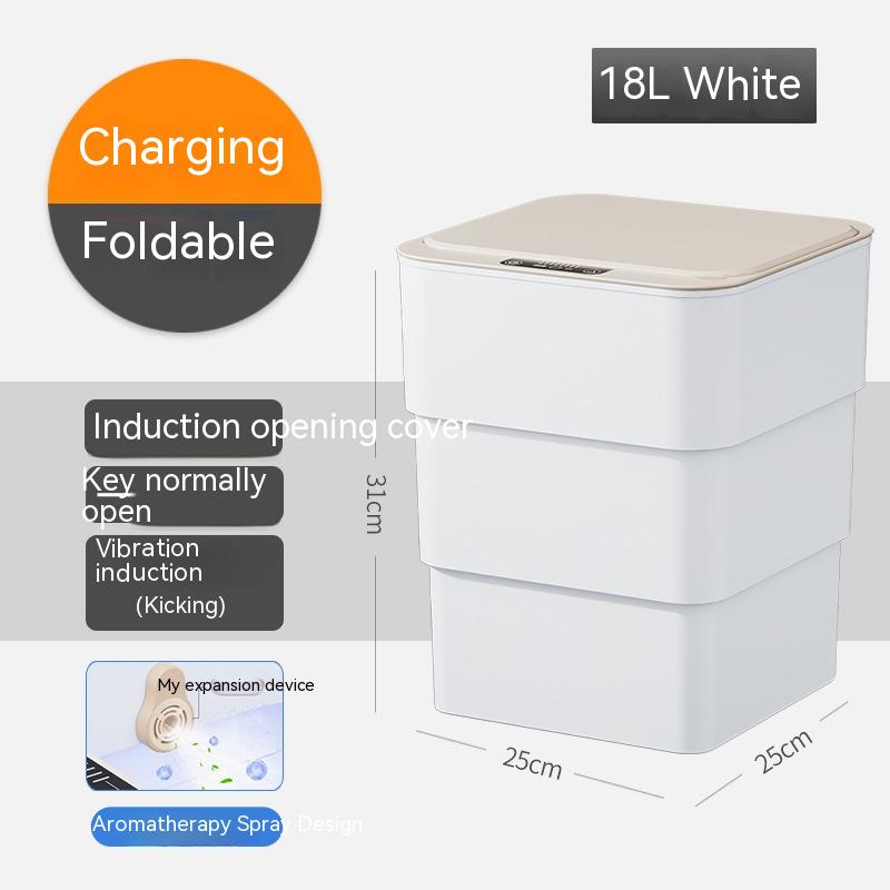 Foldable Charging Smart Trash Can: An innovative design is presented with this smart trash bin that is both foldable for easy storage and rechargeable, providing an efficient trash solution in white and brown options.