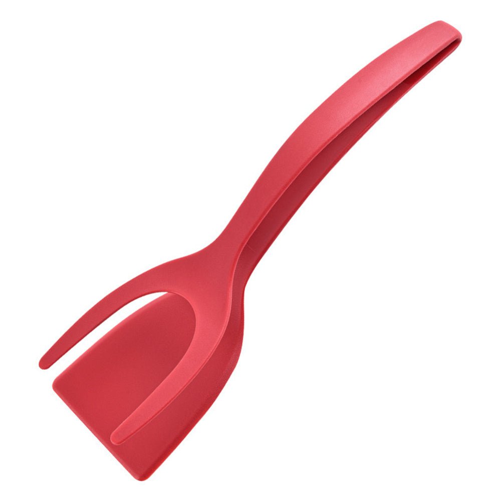 2 In 1 Grip And Flip Tongs in red, displayed alone. The ergonomic design is perfect for gripping and flipping foods with ease, suitable for any kitchen.