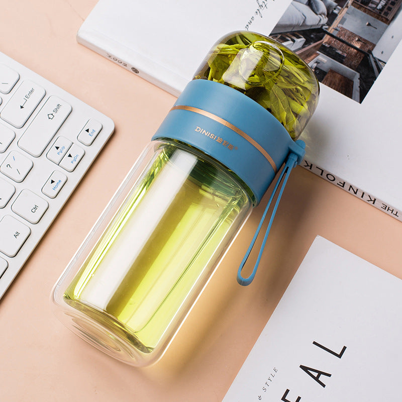 Leakproof Double-Wall Glass Tea Infuser Water Bottle - 400-450ML