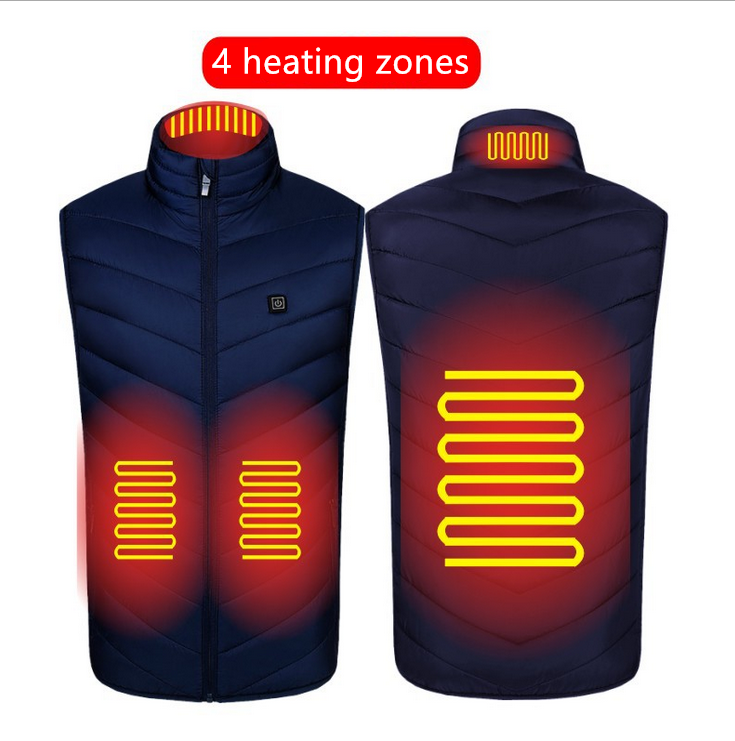 Black Heated Vest with 4 Heating Zones: This black vest features a high-collar design