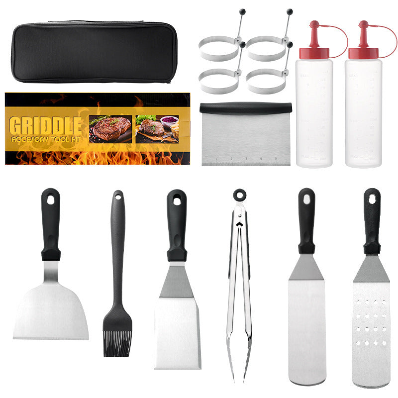 Practical BBQ Accessories: Featuring practical accessories, this image includes tools like a grill brush and basting bottle, essential for a seamless grilling experience.