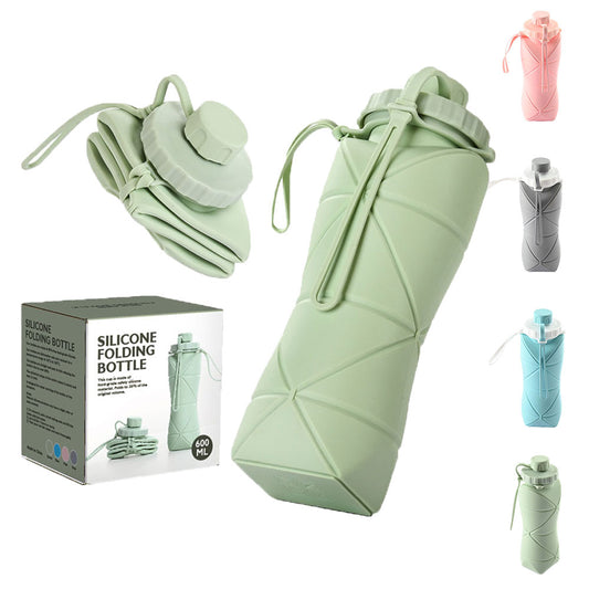 600ml Eco-Friendly Folding Silicone Water Bottle - Leak-Proof, Compact & Stylish for Sports, Travel, and Outdoor Adventures
