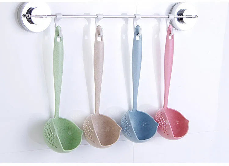 Eco-Friendly Wheat Straw Colander Spoon | Multi-Use Silicone Ladle with Long Handle | Kitchen Strainer Scoop - Elegant Kitchenware Collection