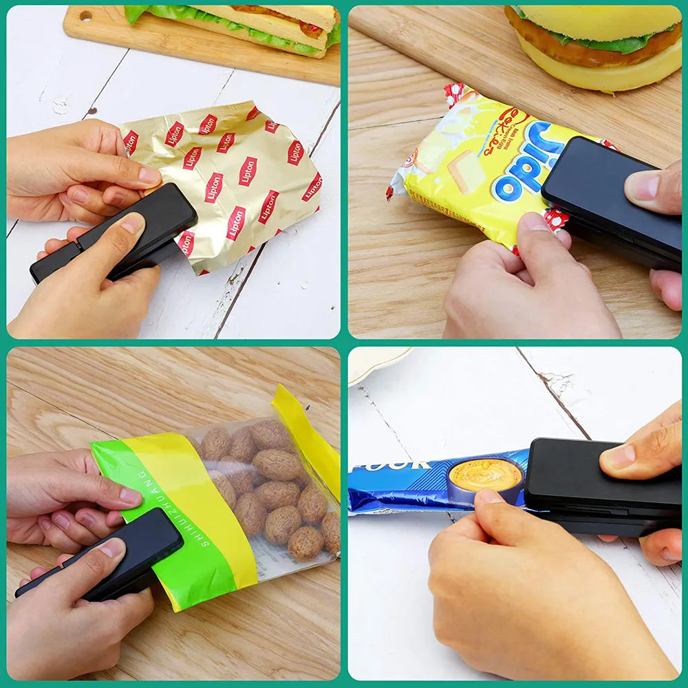 Efficient & Portable 2-in-1 Mini Bag Sealer: USB Rechargeable Heat Sealer and Cutter for Food Storage and Freshness