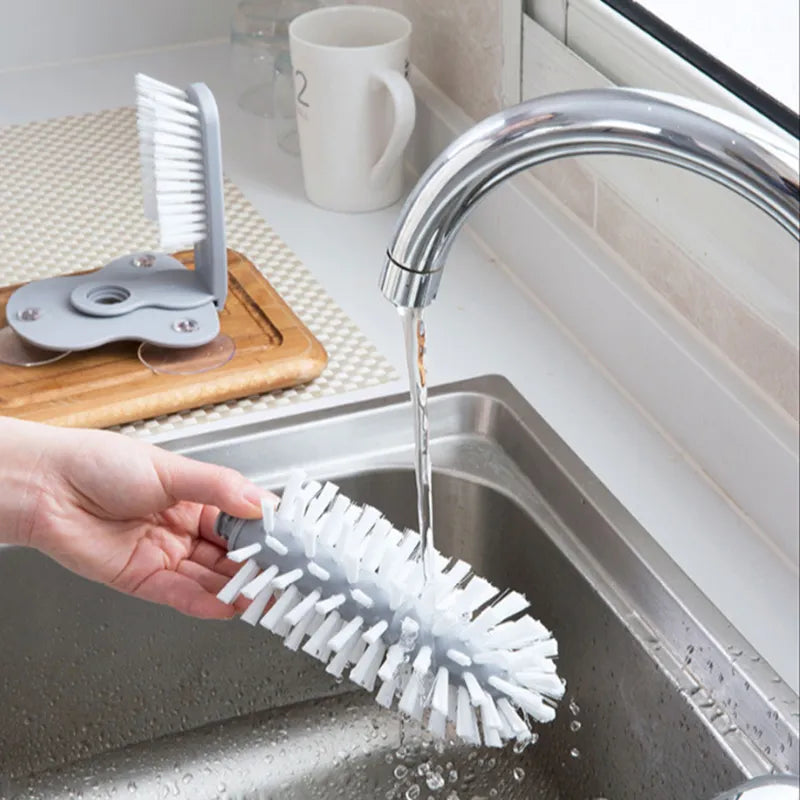 2-in-1 Cup Scrubber Glass Cleaner with Suction Cup – Durable, Easy-to-Install Sink Mounted Brush for Effortless Cleaning of Mugs and Glasses