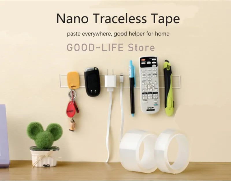 Versatile and Strong Adhesion Double-Sided Nano Tape - Transparent, Washable, Reusable, and Traceless for Home and Office Use