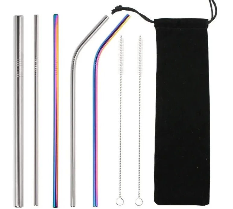  pcs Stainless Steel Reusable Straws Set with Brush with bag