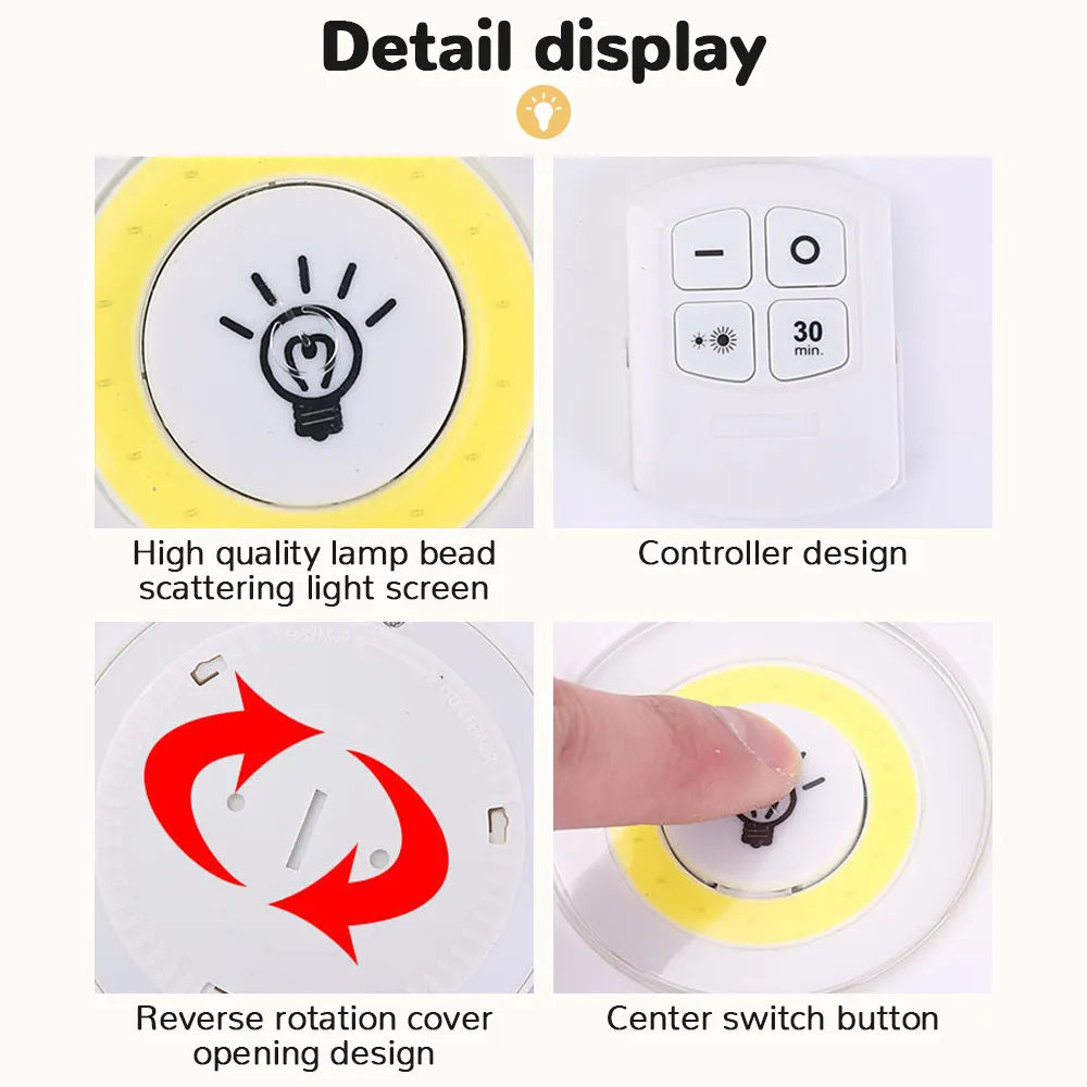 3W Super Bright Cob Under Cabinet Light - Wireless Dimmable Wardrobe Night Lamp for Home & Kitchen