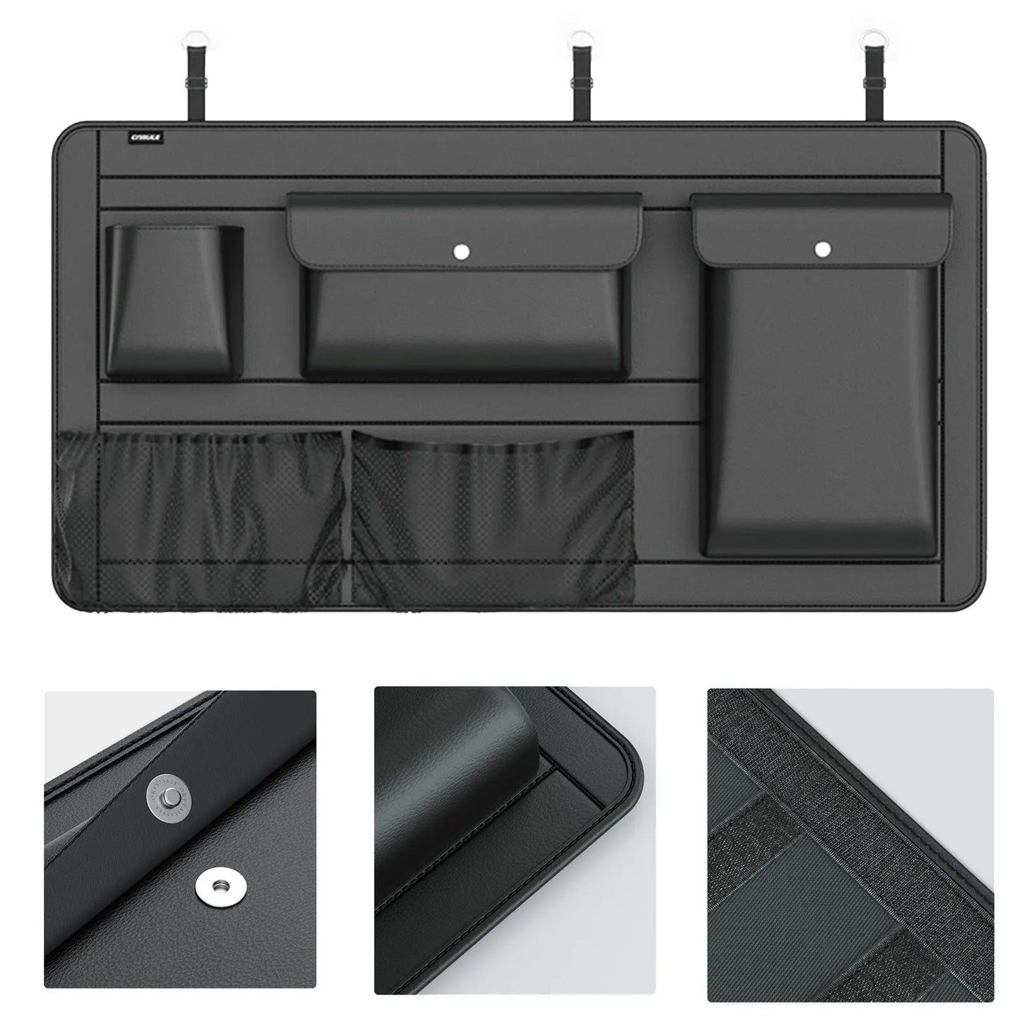 Versatile High-Capacity PU Leather Car Organizer – Adjustable & Waterproof Backseat and Trunk Storage Solution with 5 Pockets