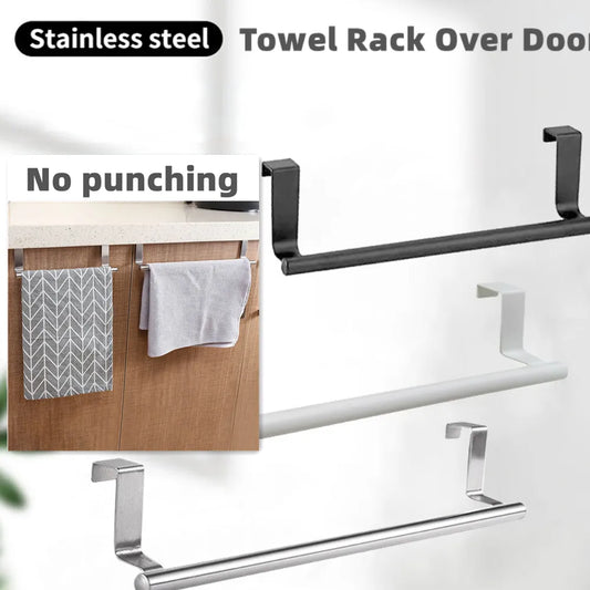 Maximize space with our sleek, no-drill stainless steel towel rack. Easy to hang over any door, it offers a durable, stylish solution for organizing towels in your bathroom or kitchen. Enjoy a clutter-free space without the need for tools