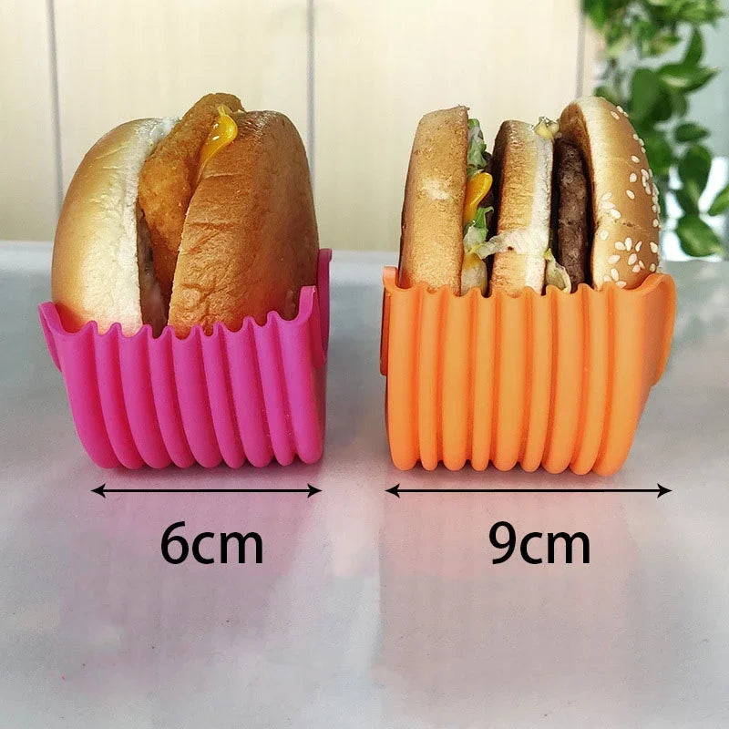 Eco-Friendly Adjustable Silicone Burger Holder – Reusable, Non-Slip, Heat Resistant Sandwich Shell for Mess-Free Eating