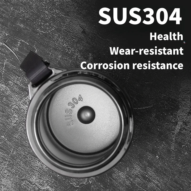 800ML-1 Liter Stainless Steel Thermos Bottle with LED Temperature Display: This image features the bottom of the thermos bottle, highlighting the SUS304 stainless steel material known for its health benefits, wear resistance, and corrosion resistance.