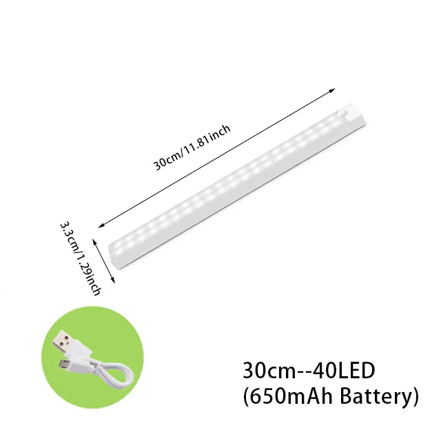 Variants of the light are shown with different lengths and battery capacities: indicating options for size and power.