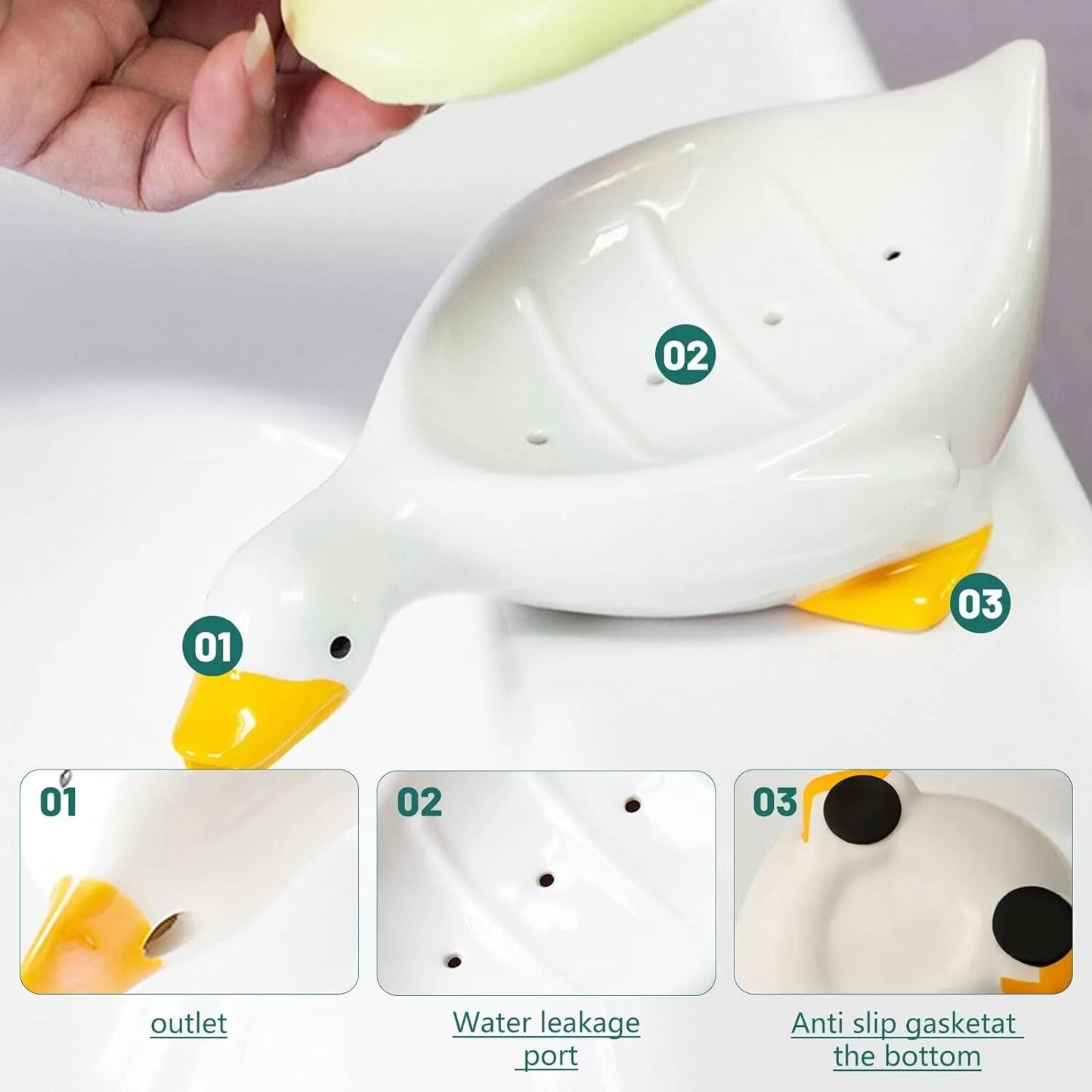 Durable Cute Duck Shaped Plastic Soap Dish - Self-Draining, Hygienic Holder for Bathroom & Kitchen Sink