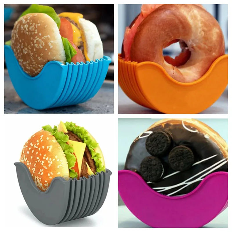 Eco-Friendly Adjustable Silicone Burger Holder – Reusable, Non-Slip, Heat Resistant Sandwich Shell for Mess-Free Eating