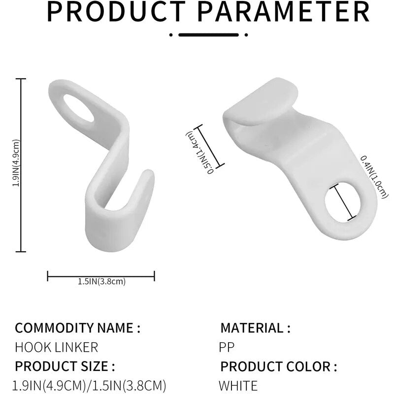An infographic titled 'PRODUCT PARAMETER' details the hooks' suitability for various hanger types, with a graphic showing their dimensions and a small illustration of the hook in use.