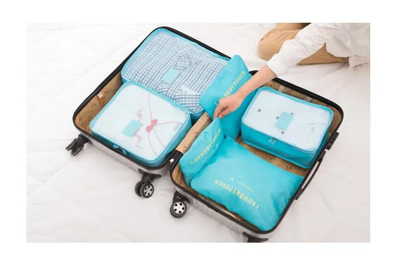 Premium 6-Piece Waterproof Oxford Travel Organizer Set - Multifunctional Clothes Packing Cubes for Efficient Suitcase and Wardrobe Management