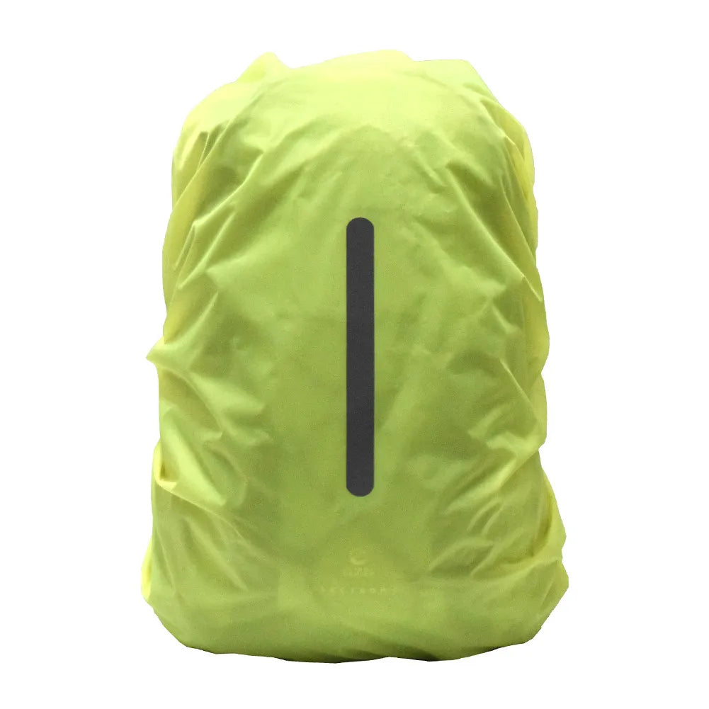 green Reflective Waterproof Backpack Rain Cover designed for visibility and protection, accommodating backpacks sized 20-80L.
