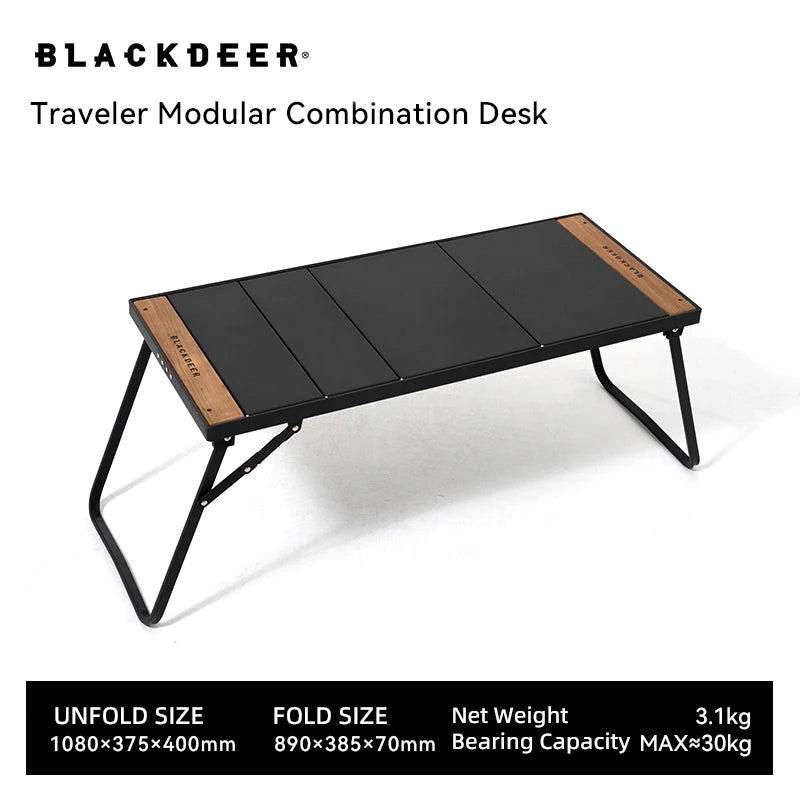 Full view of the BLACKDEER Traveler Modular Combination Desk, highlighting its sleek design and practical setup for a variety of outdoor activities, making it an essential folding picnic table