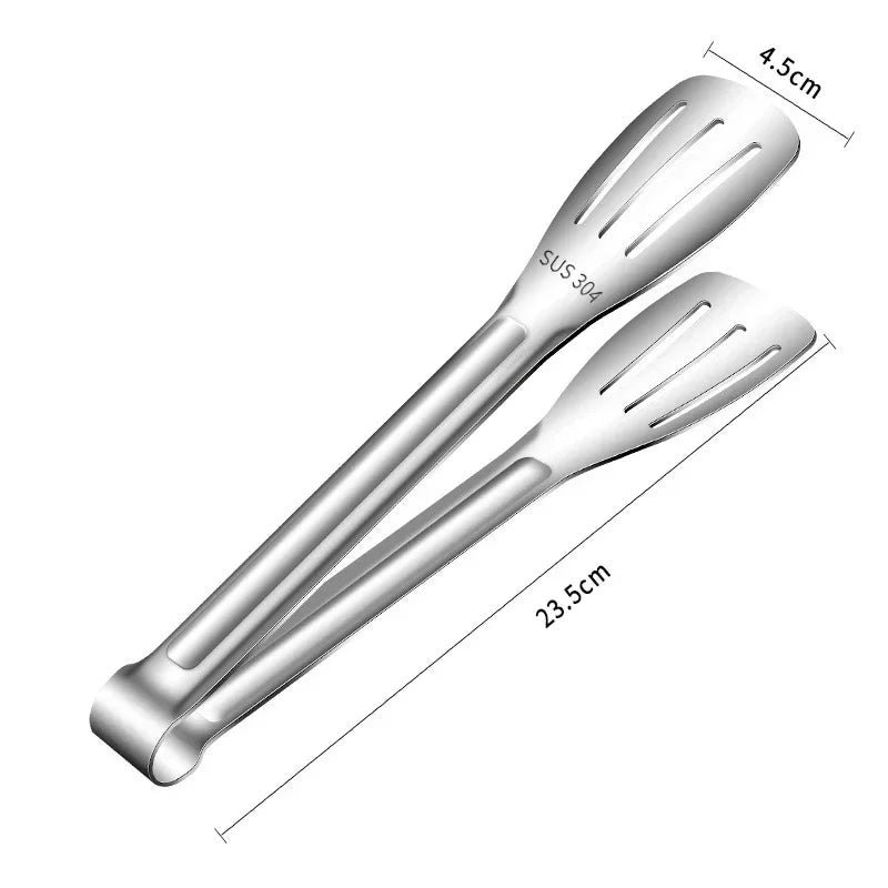 Close-up of Stainless Steel BBQ Tongs: A close-up image of the tongs highlighting their stainless steel construction and the non-slip grip. Ideal for precise handling of hot foods on the barbecue.