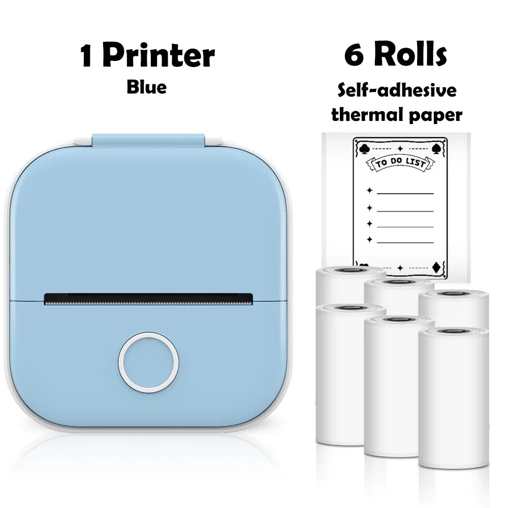  blue Compact Mini Thermal Printer with 3 rolls non-adhesive colorfull paper and 6 rolls self adhesive thermal paper