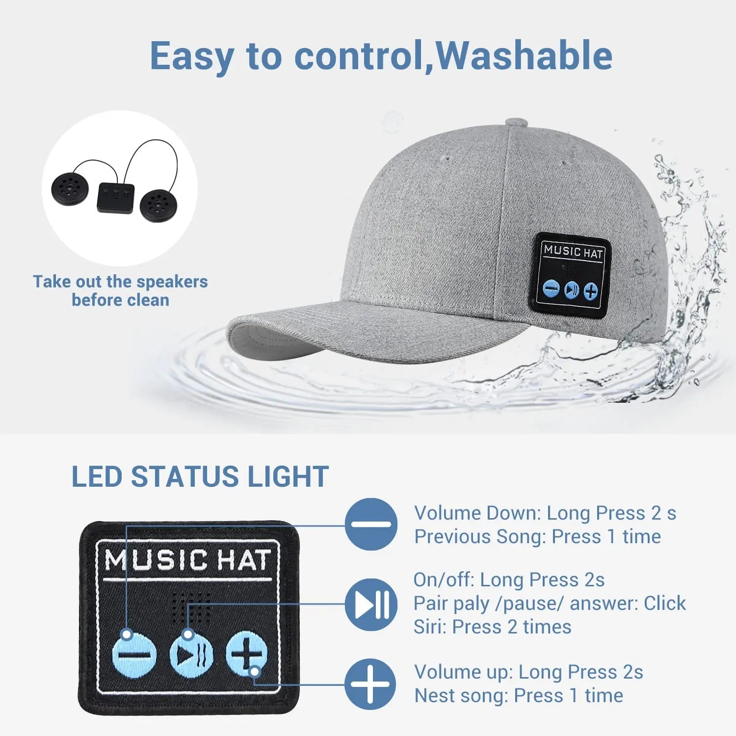 washable Wireless Bluetooth Speaker Cap: 