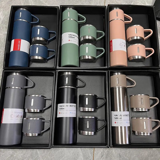 500ML Stainless Steel Vacuum Flask Gift Set | Office Business Style Thermos Bottle | Hot Water Thermal Insulation Couple Cup