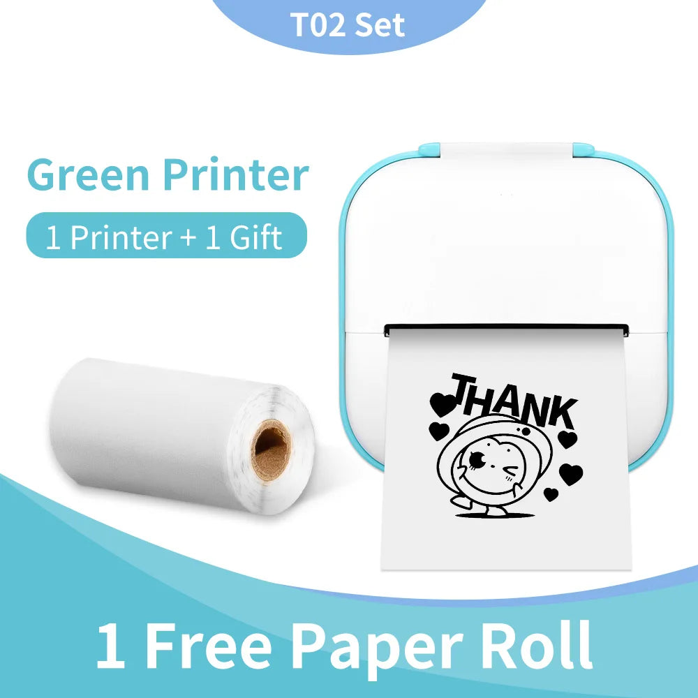 green Compact Mini Thermal Printer with 1 roll