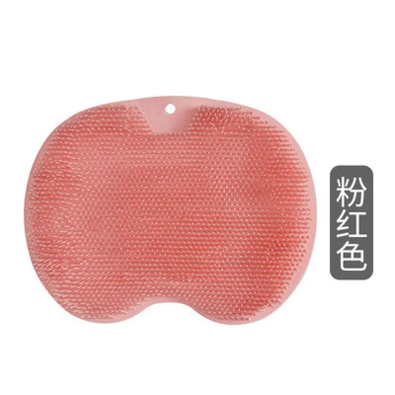 Red silicone back scrubber isdisplayed, each with a contoured shape and bristles on the surface.
