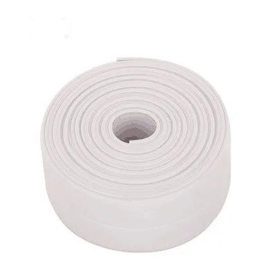 The image depicts a tightly coiled roll of white sealing strip tape, emphasizing its flexibility and the length provided.