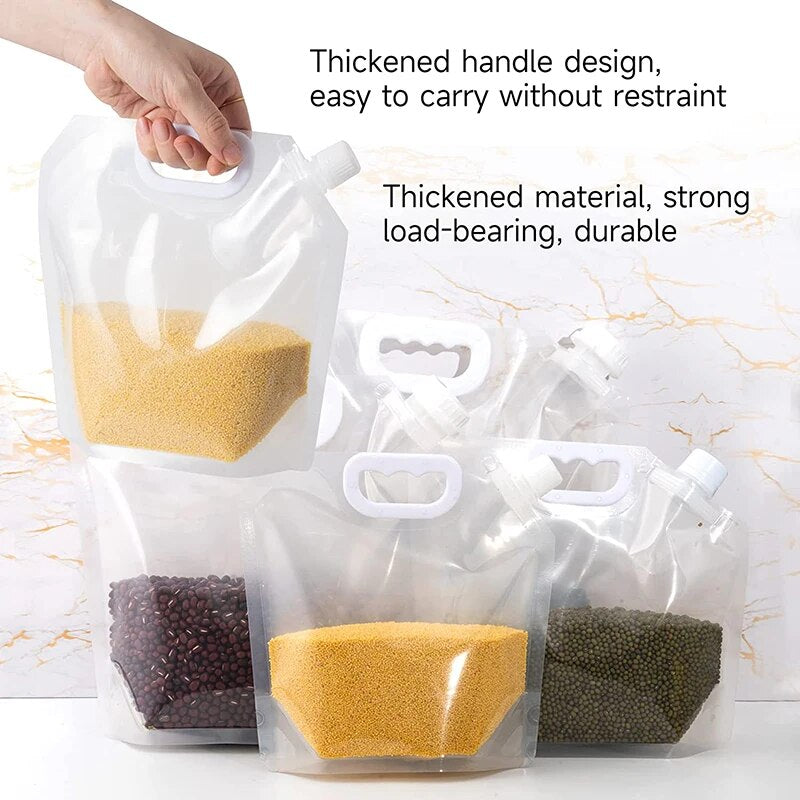Multipurpose Grain Storage Bags - Moisture-Proof, Sealed, Clear Spout Pouches with Handle for Cereal, Rice, and Food Packaging - Available in Various Sizes