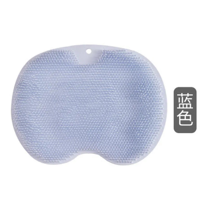 Blue silicone back scrubber is displayed, each with a contoured shape and bristles on the surface.
