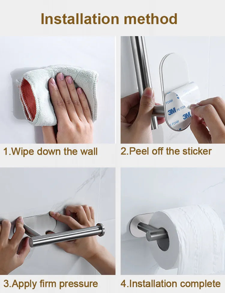 Stainless Steel Self-Adhesive Towel Holder - Wall-Mount Design