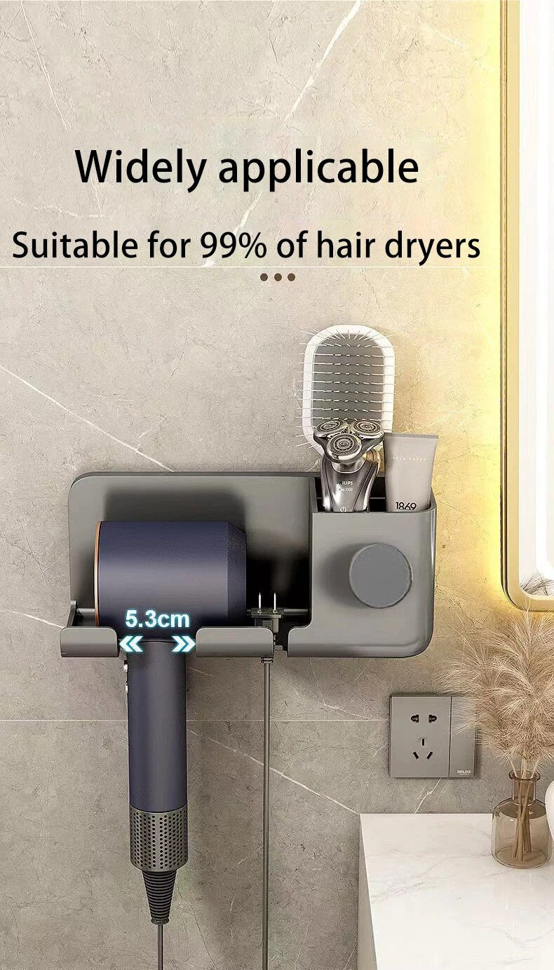 Space-Saving, Wall-Mounted Hair Dryer Holder - Multi-Functional, Easy-Install Bathroom Organizer Shelf