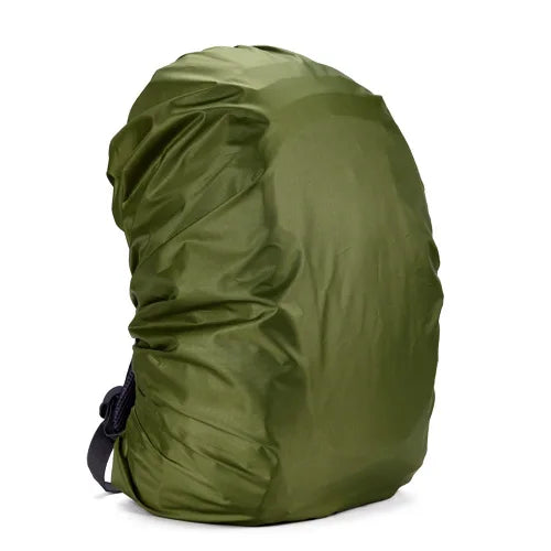 a Reflective Waterproof Backpack Rain Cover in an olive green shade, suggesting its suitability for outdoor activities and blending with natural environments.