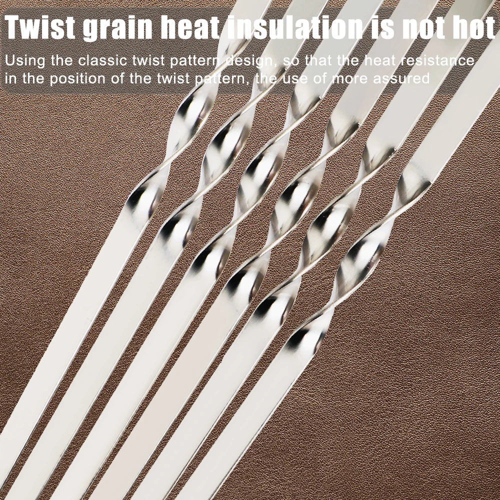 Twist Grain Head: Barbecue skewers with a twist grain head design, providing a better grip and preventing food from slipping off during grilling