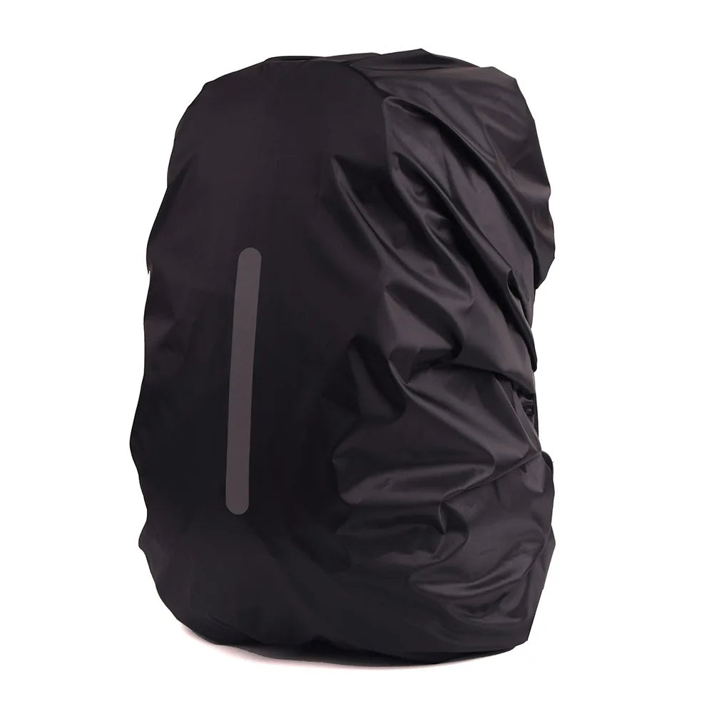 back view of Reflective Waterproof Backpack Rain Cover designed for visibility and protection, accommodating backpacks sized 20-80L.