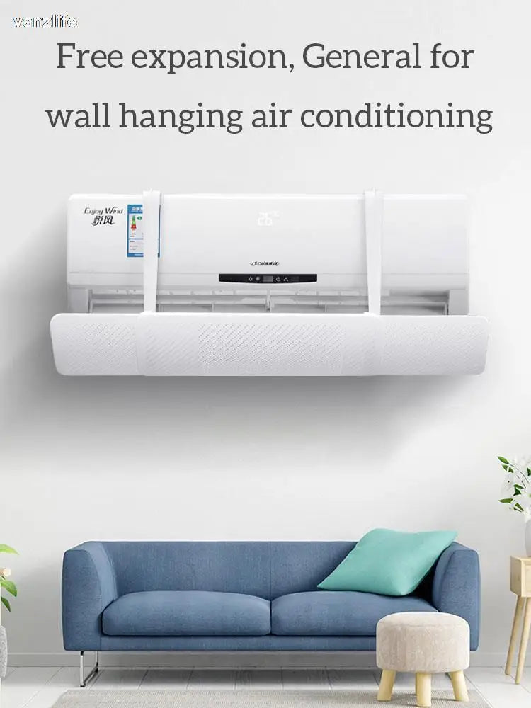 Shown in this image is the air conditioner wind deflector installed on a wall-mounted unit in a modern living room. The deflector ensures free expansion and is compatible with general wall-hanging air conditioning systems. The air conditioner vent diverter is ideal for home use.
