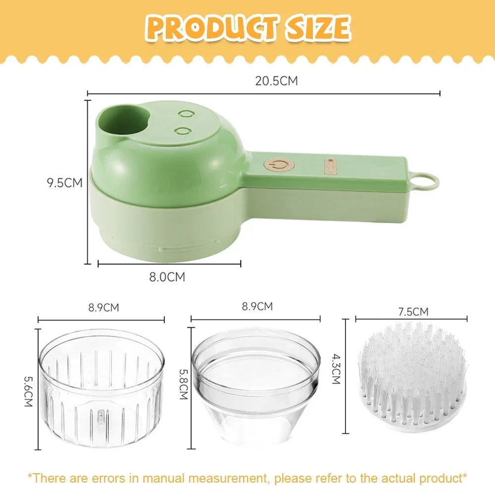 4-in-1 Electric Vegetable Cutter and Garlic Masher: Multifunctional Slicer, Mixer, and Cleaning Brush for Quick and Easy Food Prep