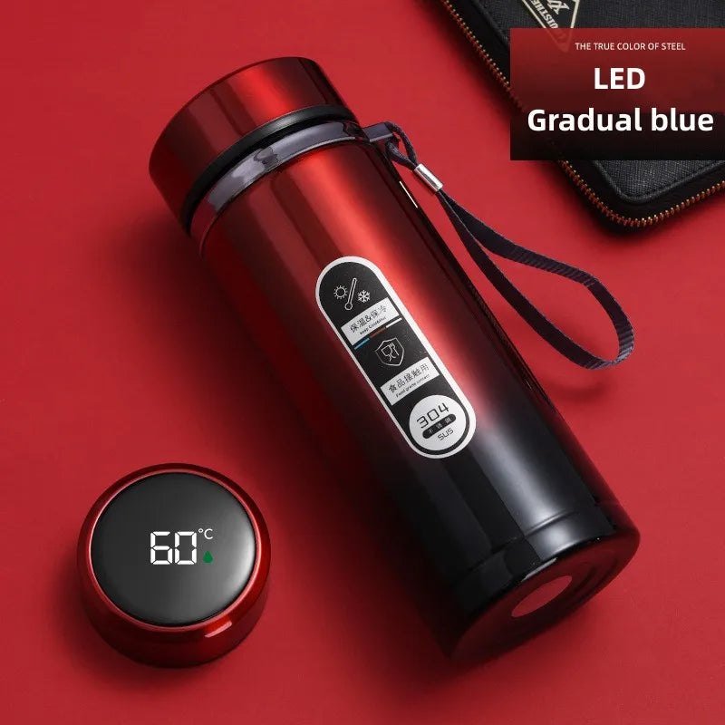 800ML-1 Liter Stainless Steel Thermos Bottle with LED Temperature Display: This image presents the bottle in a vibrant red color with the LED display visible. The ergonomic handle design is highlighted, making it perfect for travel and everyday use.