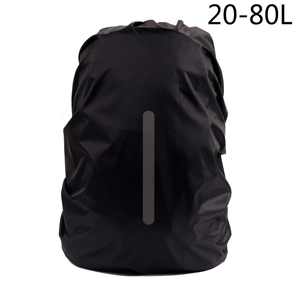 black Reflective Waterproof Backpack Rain Cover designed for visibility and protection, accommodating backpacks sized 20-80L.