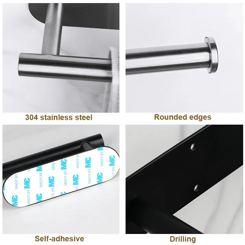 Stainless Steel Self-Adhesive Towel Holder - Wall-Mount Design